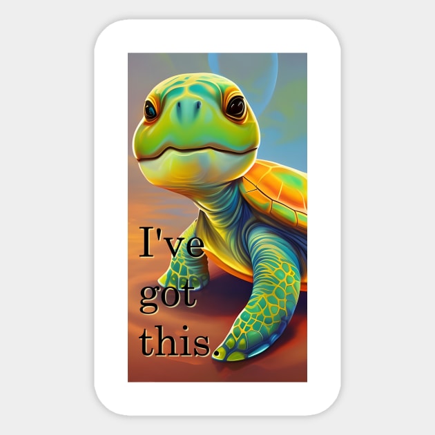 Confidence mantra with turtle, colorful artistic design Sticker by Dok's Mug Store